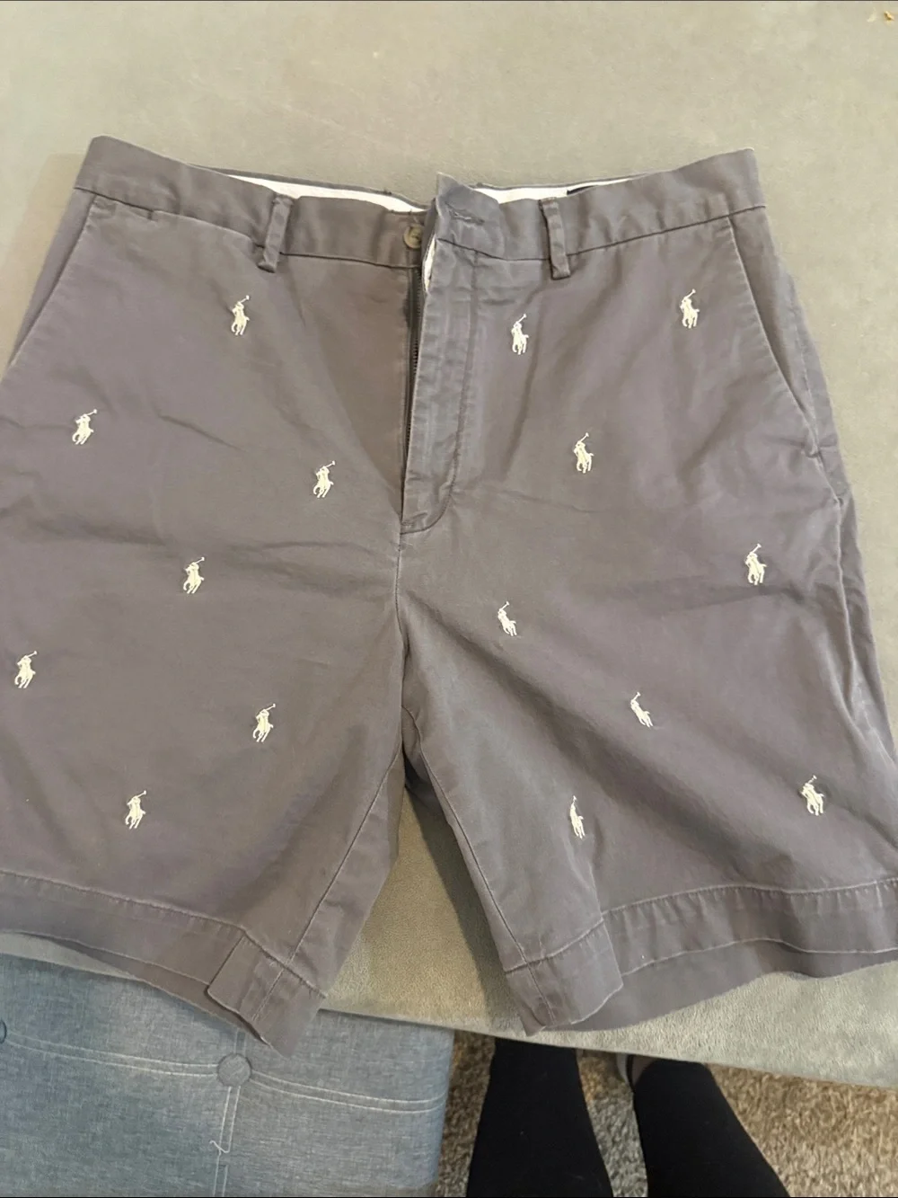 Polo by Ralph Lauren Embroidered Gray Cotton Chino Shorts